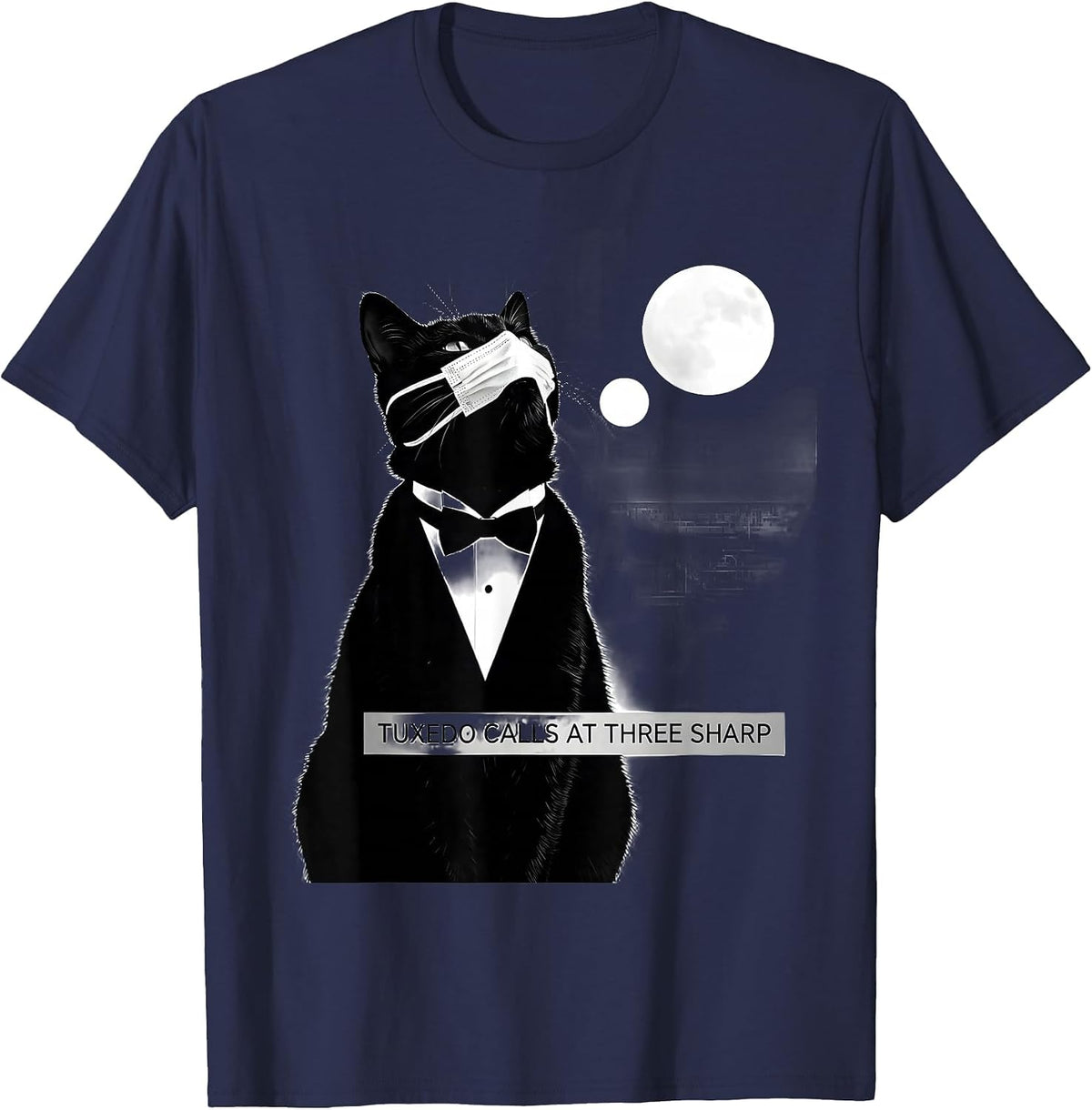 Men's Tuxedo Calls at Three Sharp 90's Retro Cat Owner T-Shirt - Navy Blue