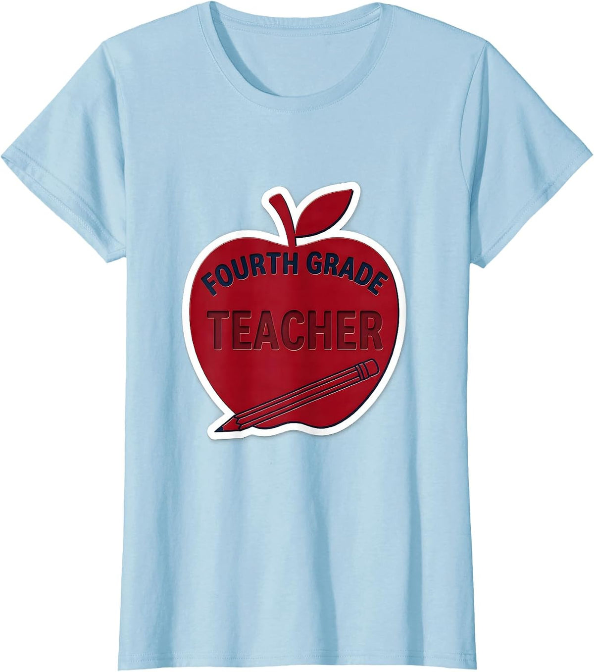 Fourth Grade Teacher Cute Apple Pencil Back To School T-Shirt - Baby Blue