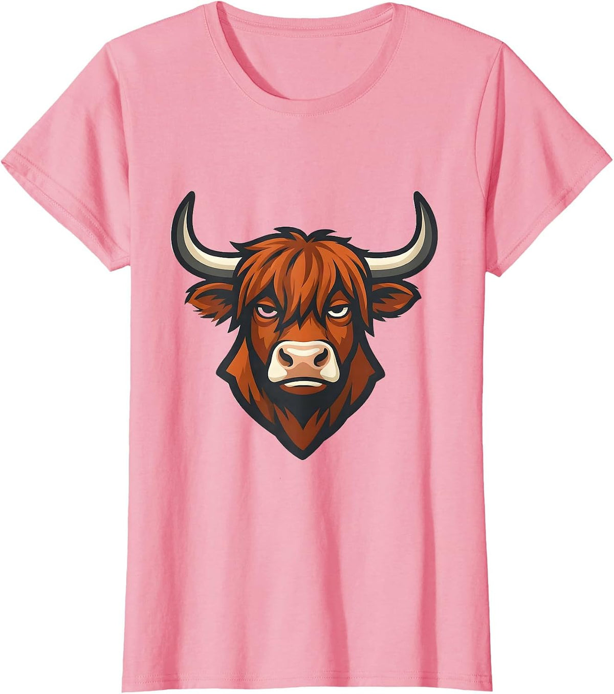 Women's Highland Cow Compact Mascot Farm Humor Novelty T-Shirt - Pink