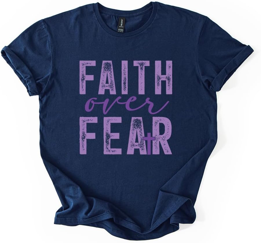 Faith Over Fear Cross Christian Graphic Tee - Navy