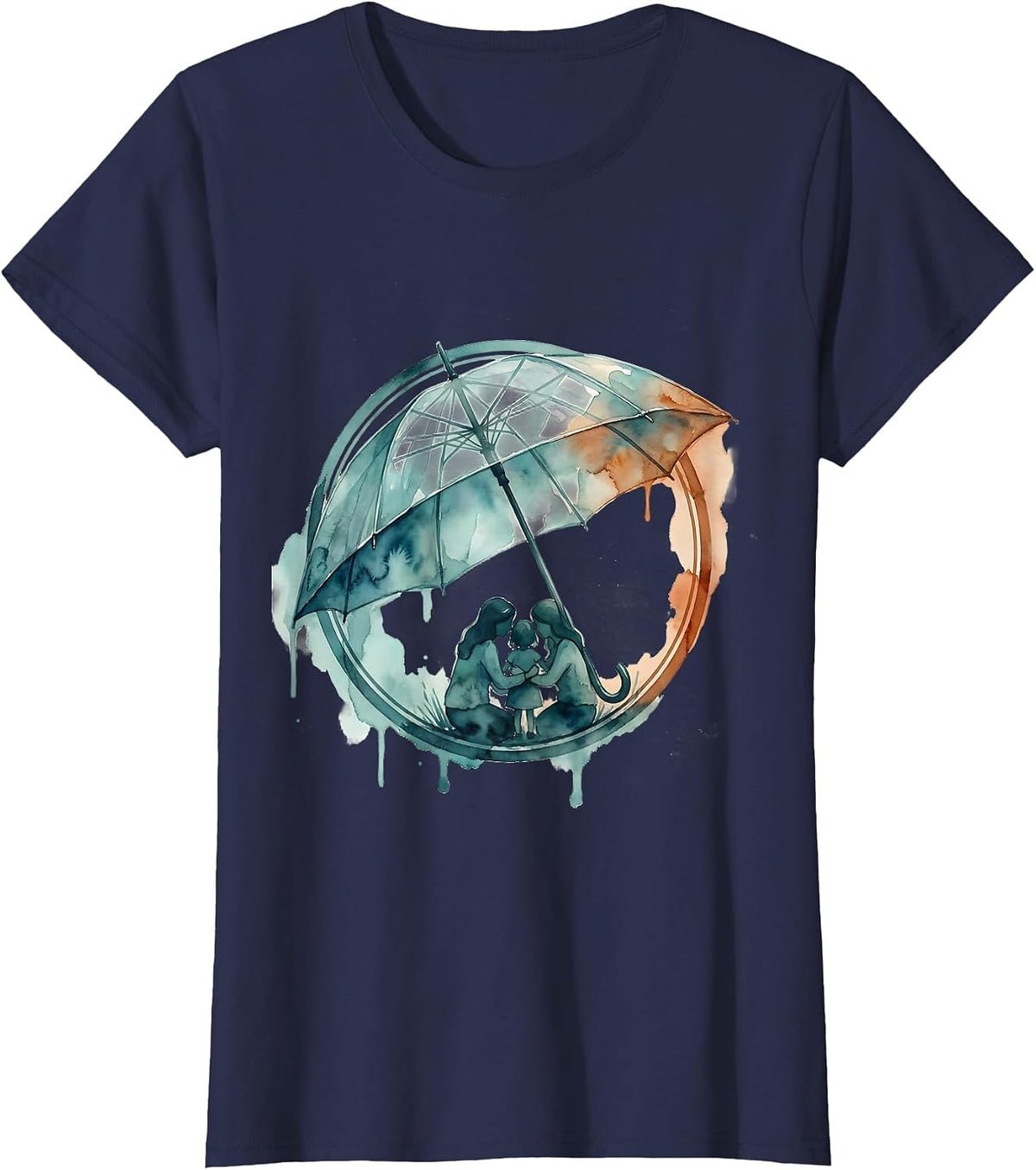 Women's Social Worker Umbrella Shelter Graphic Design T-Shirt - Navy Blue
