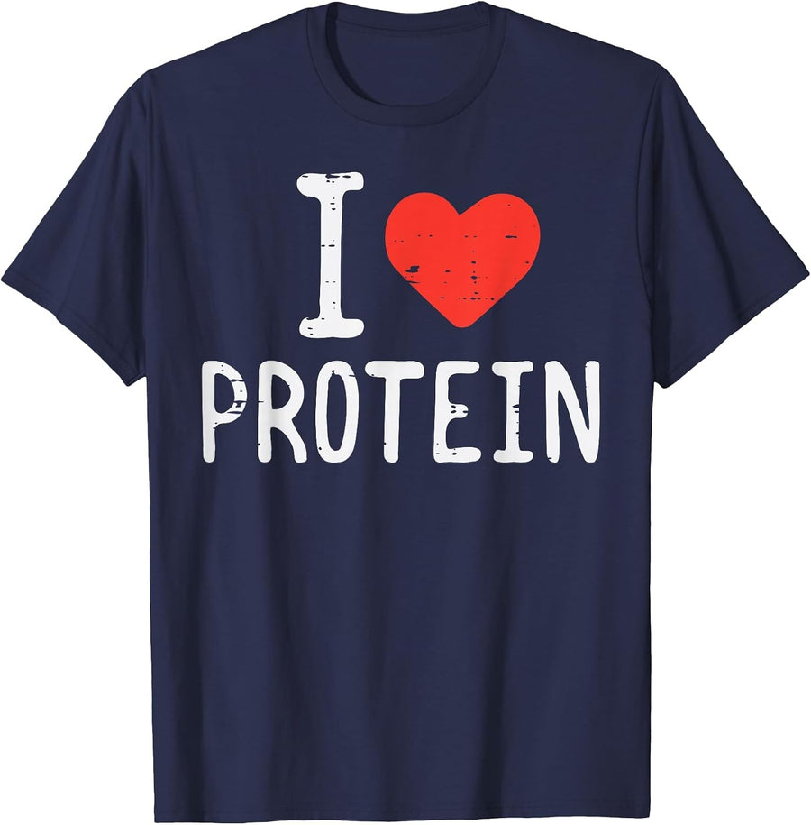 Gym I Heart Love Protein Workout Training Fitness Men Women T-Shirt - Navy Blue