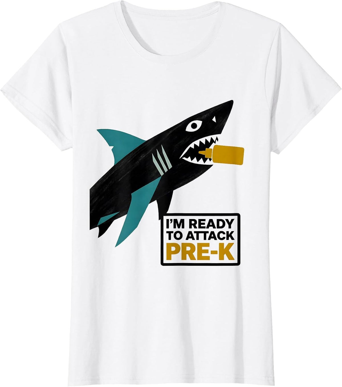 I'm Ready To Attack Pre-K Funny Shark Back to School Boys T-Shirt - White