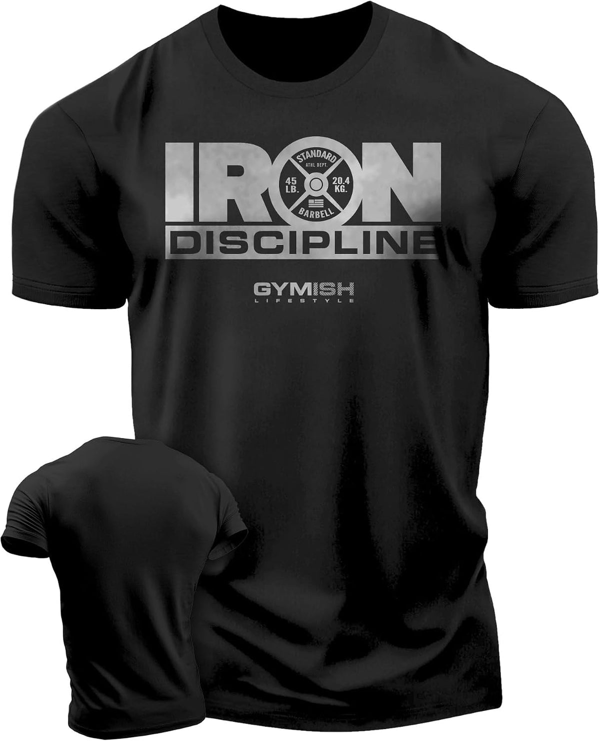Gymish Lifestyle Iron Discipline Gym Shirt for Men, Strength Training Tee - 4. Iron Discipline Silver on Black