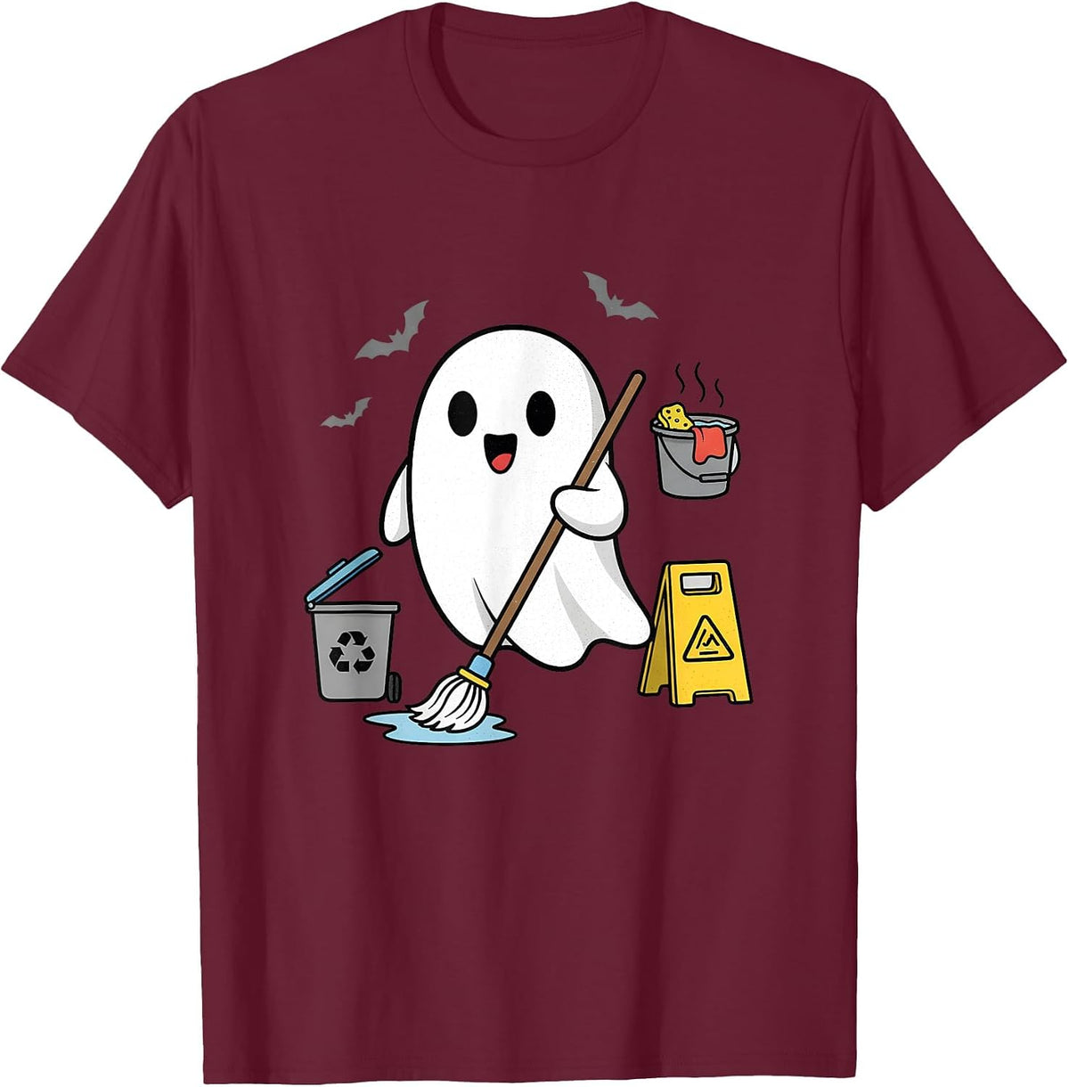 School Custodian Janitor Spooky Ghost Halloween Costume T-Shirt - Burgundy
