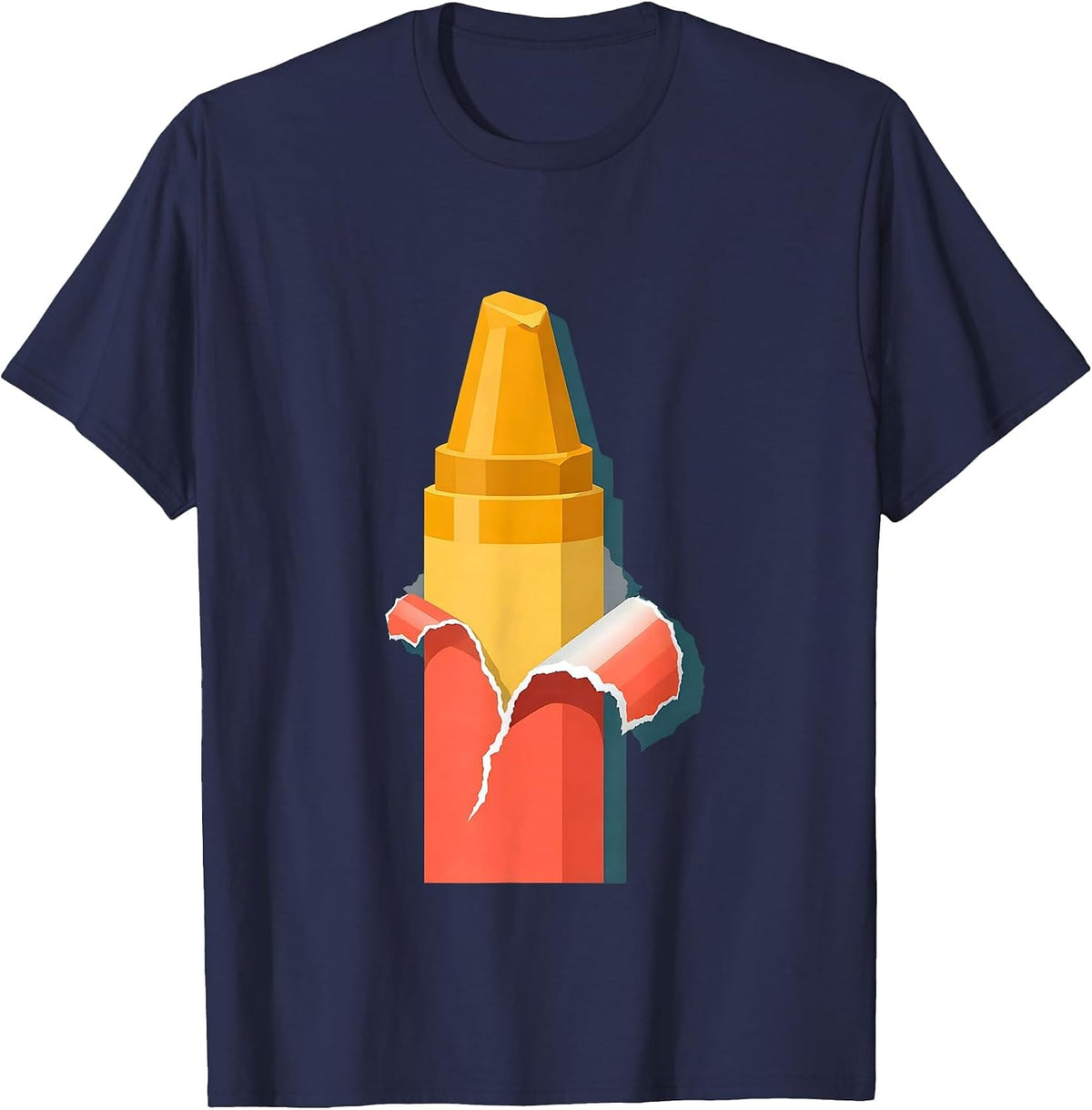 Peeled Crayon Torn Paper Label Graphic T-Shirt - Navy Blue