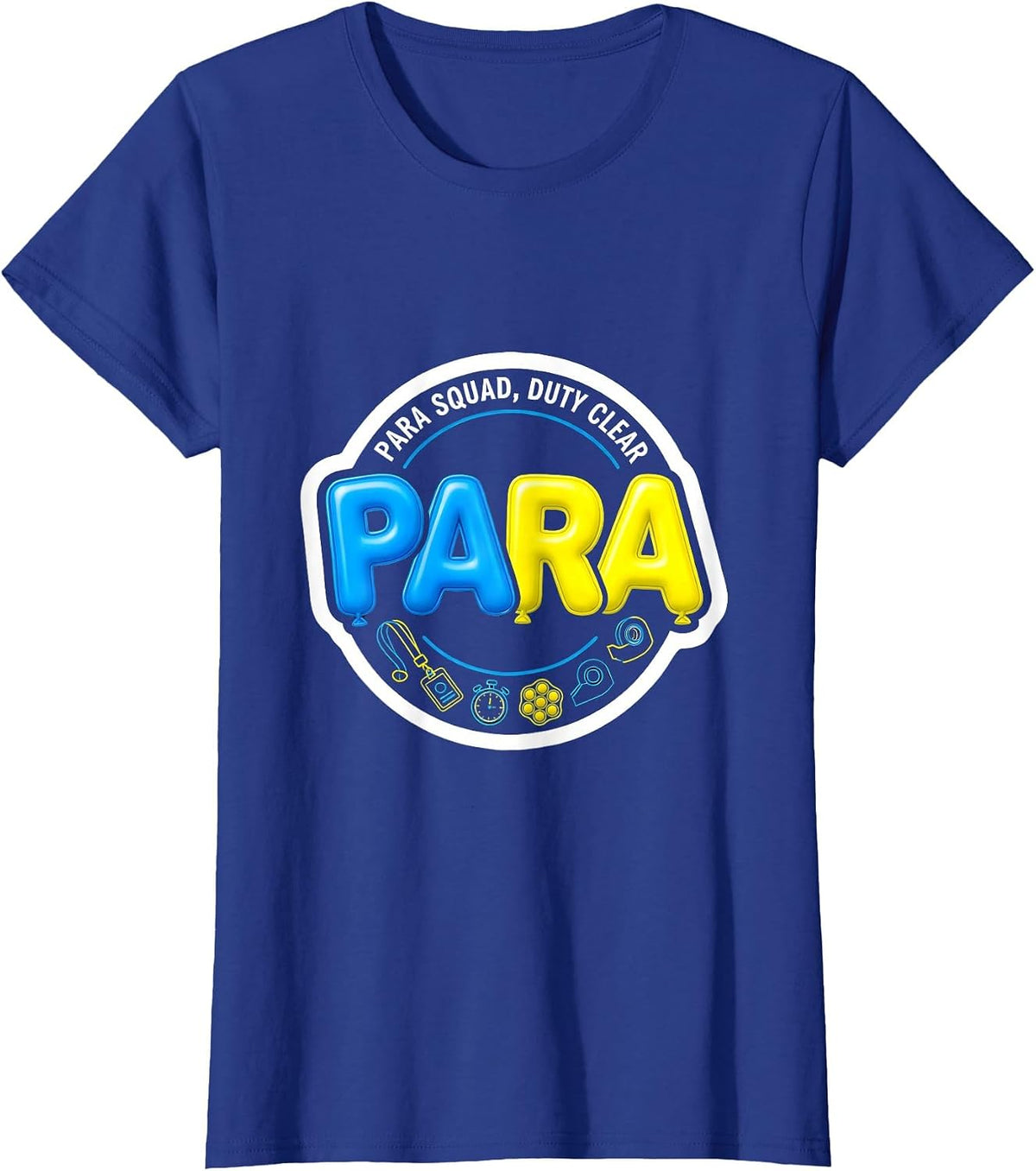 Women's Para Squad Duty Clear Sticker Style Back To School T-Shirt - Royal Blue