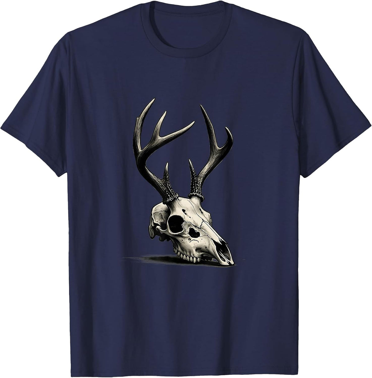 Whitetail Skull Minimalist Deer Hunting Dad Humor T-Shirt - Navy Blue