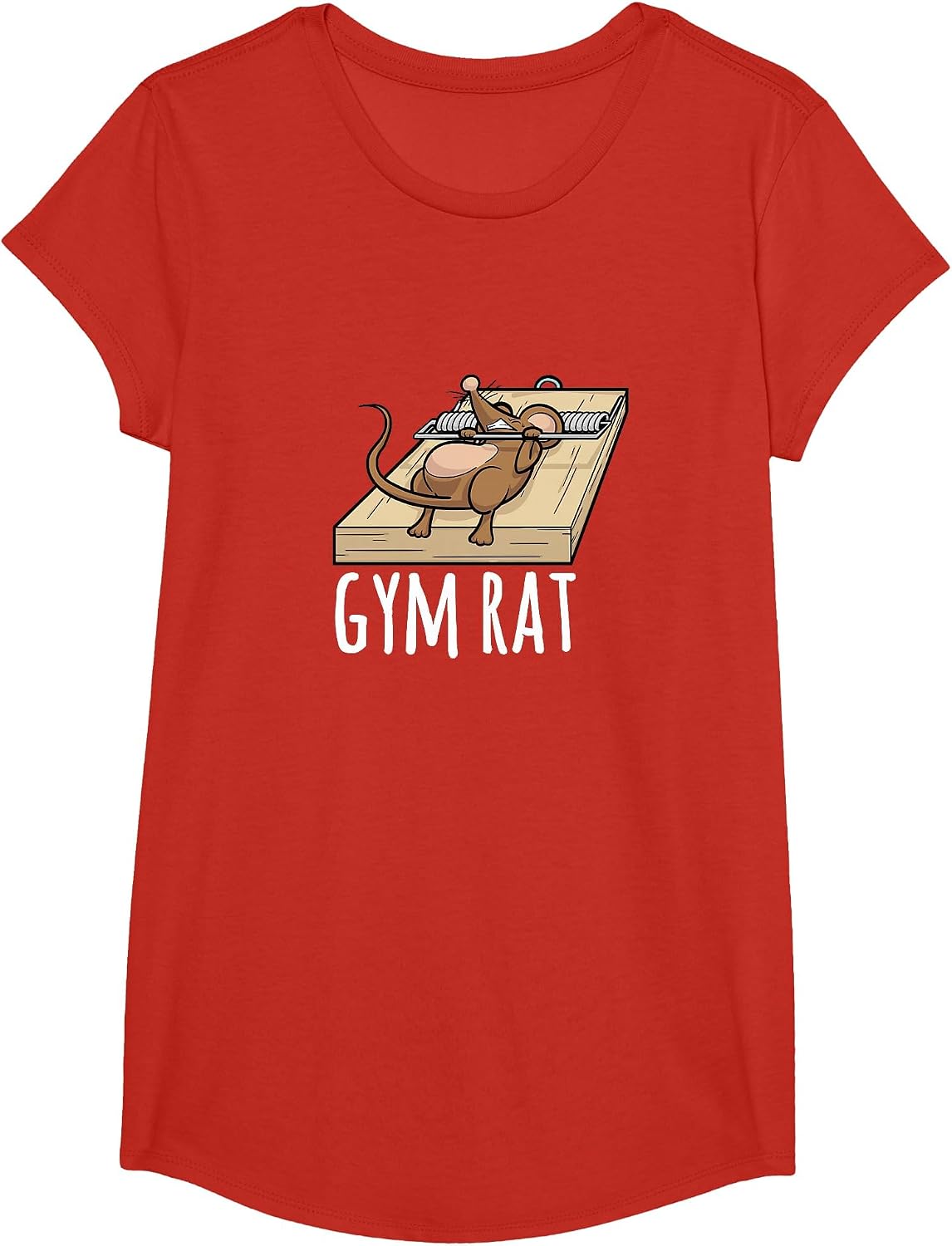 Gym Rat Mouse Trap Bench Press Funny T-Shirt - Girls Red