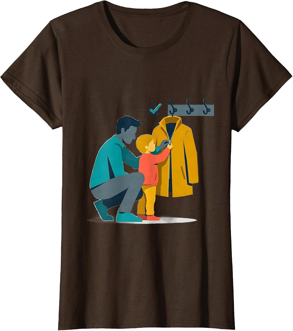 Women's Para Coach Child Mentor Appreciation Flat Vector T-Shirt - Brown