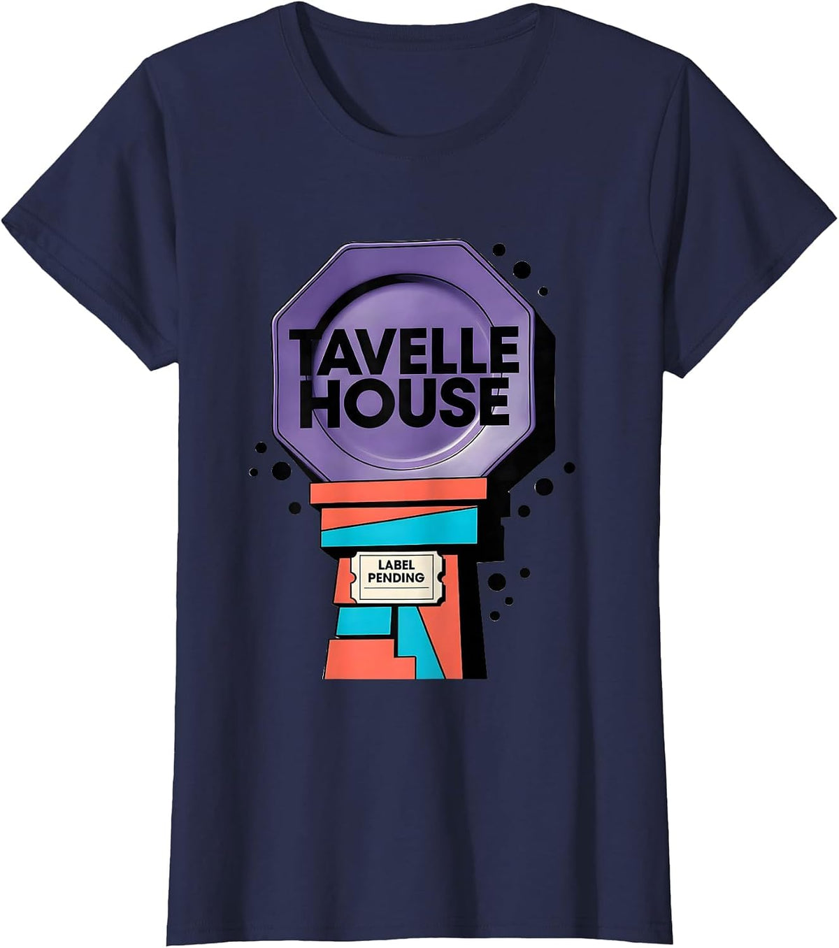 Women's Tavelle House Label Pending Memphis Postmodern Designer T-Shirt - Navy Blue