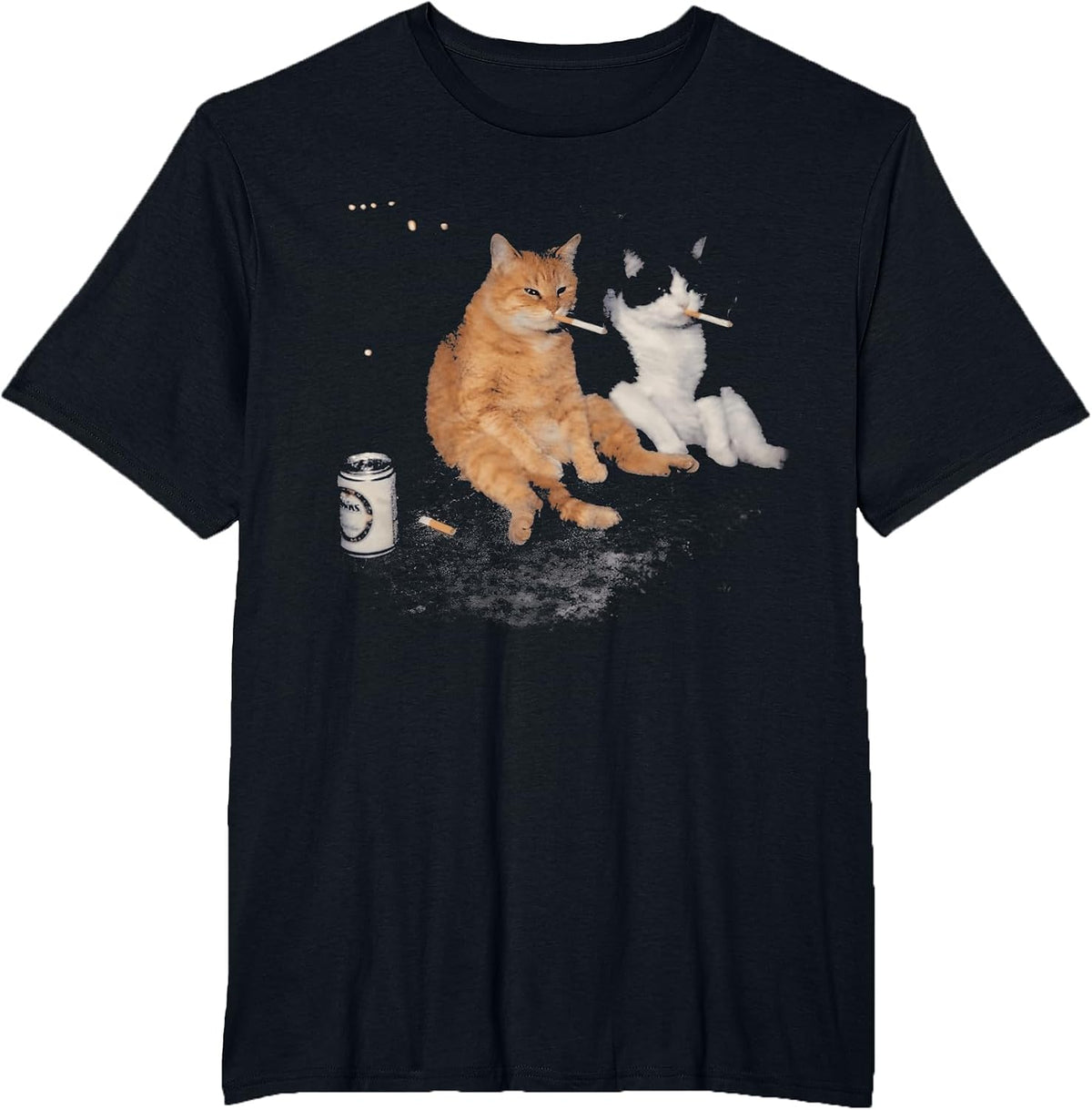 Funny 2 Smoking Cats Drinking Beer Smoking Kitten Cat Meme T-Shirt - Black