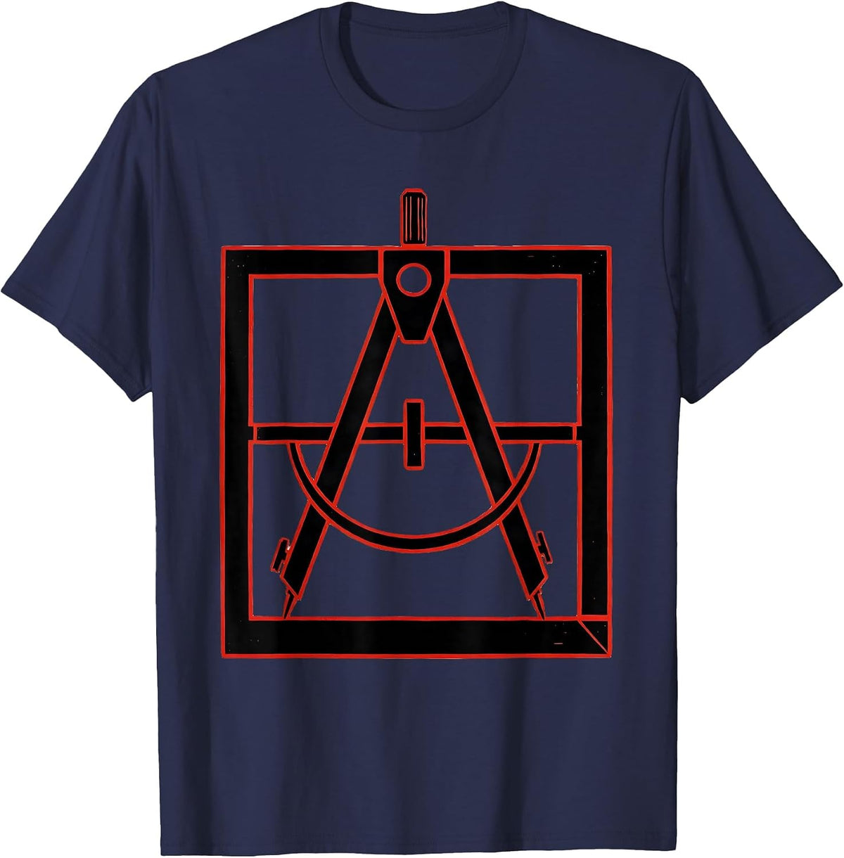 Men's Square and Compass Stencil Graphic Freemason Fraternal Pride T-Shirt - Navy Blue