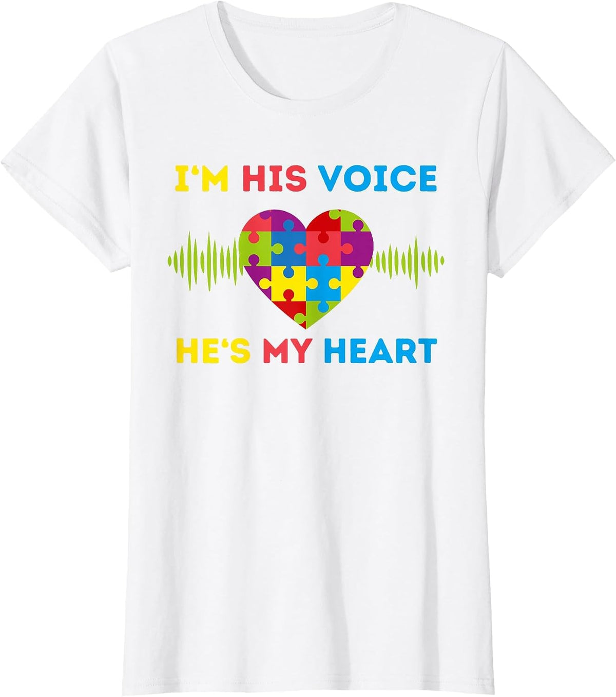 I'm His Voice He's My Heart Autism Awareness Month Mom Dad T-Shirt - White
