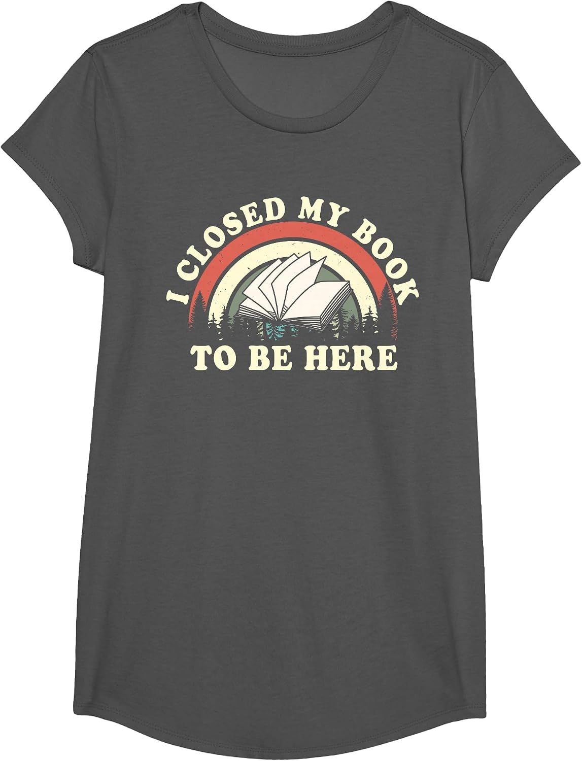 I Closed My Book to Be Here Teacher Reading T-Shirt - Girls Asphalt Grey