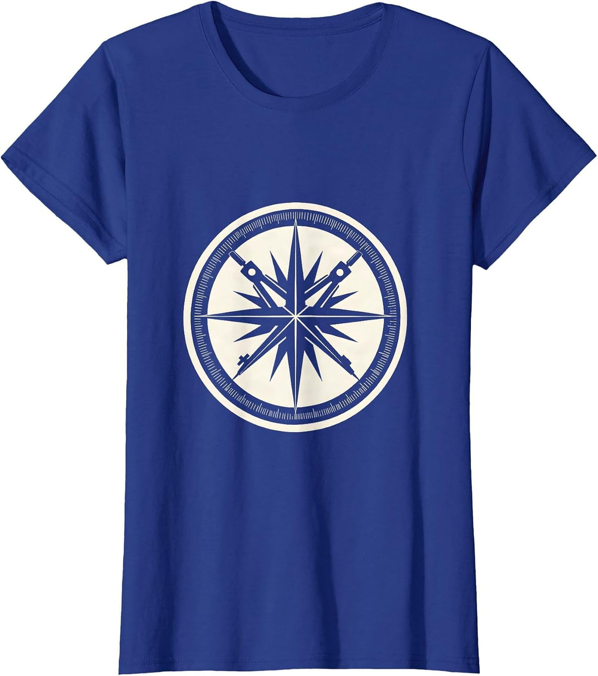 Women's Compass Protractor Geometric Starburst Design T-Shirt - Royal Blue