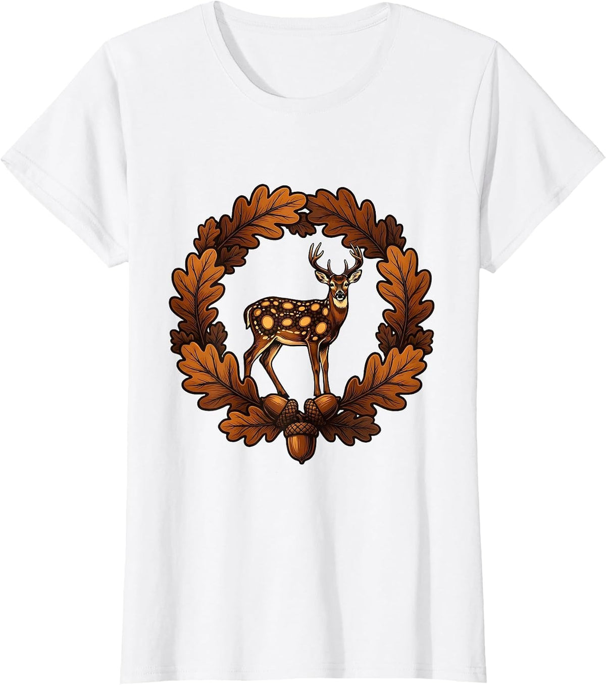 Whitetail Deer Autumn Leaves Camo Wildlife T-Shirt - White