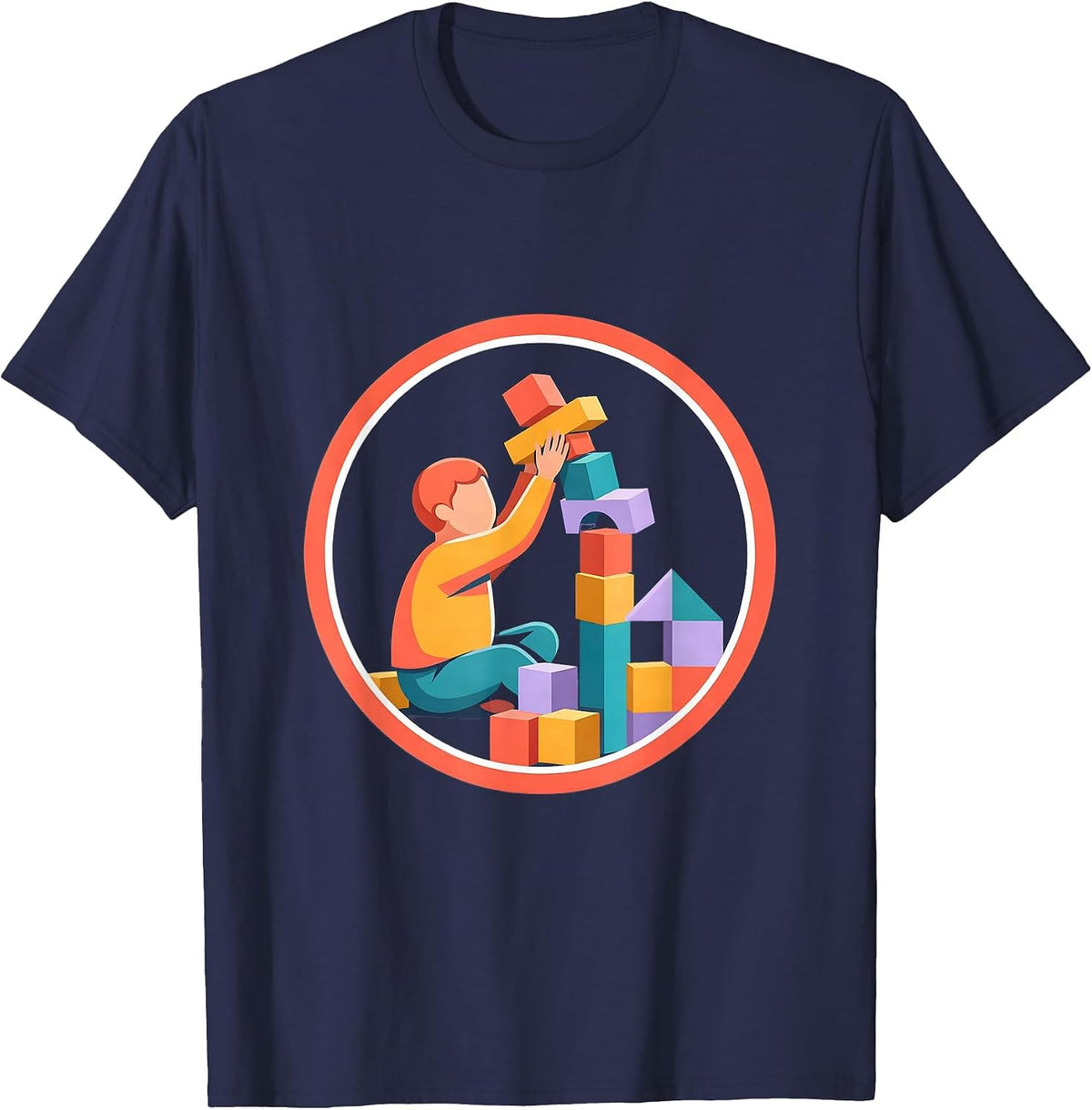 Men's Special Education Building Blocks Graphic Tee T-Shirt - Navy Blue