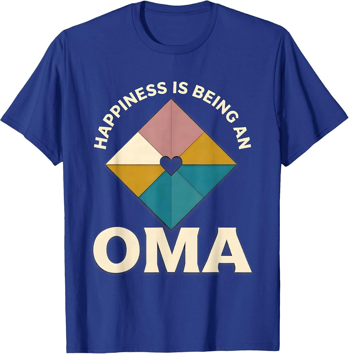 Men's Happiness Is Being An Oma Quilted Heart Grandmother Gift T-Shirt - Royal Blue
