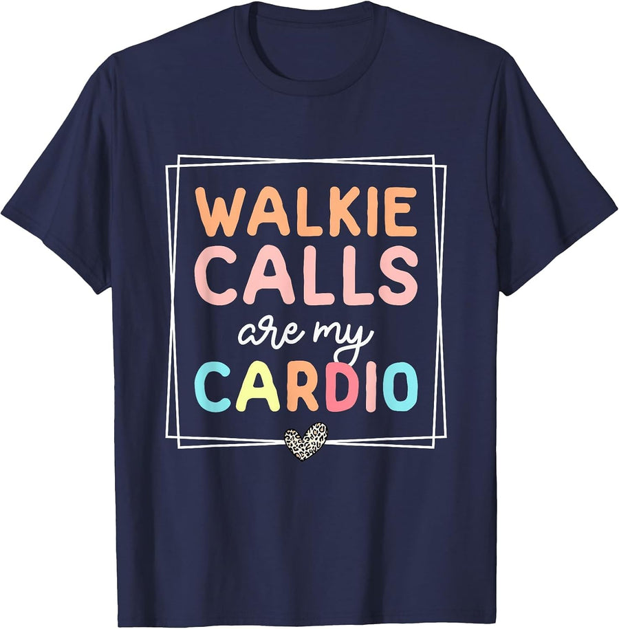 Walkie Calls are My Cardio Groovy Special Education Teacher T-Shirt - Navy Blue