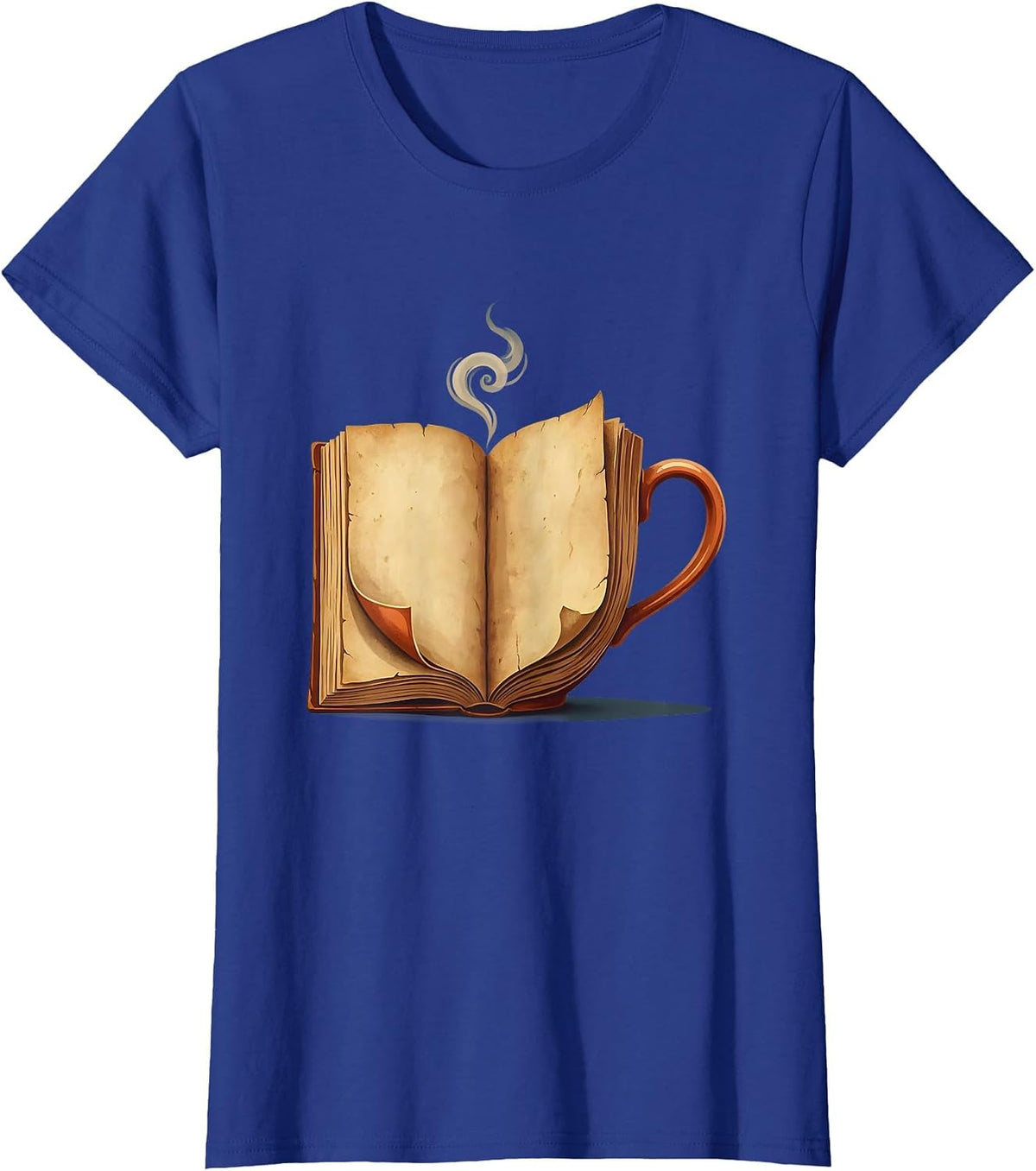 Women's English Teacher Steaming Teacup and Novel Graphic T-Shirt - Royal Blue