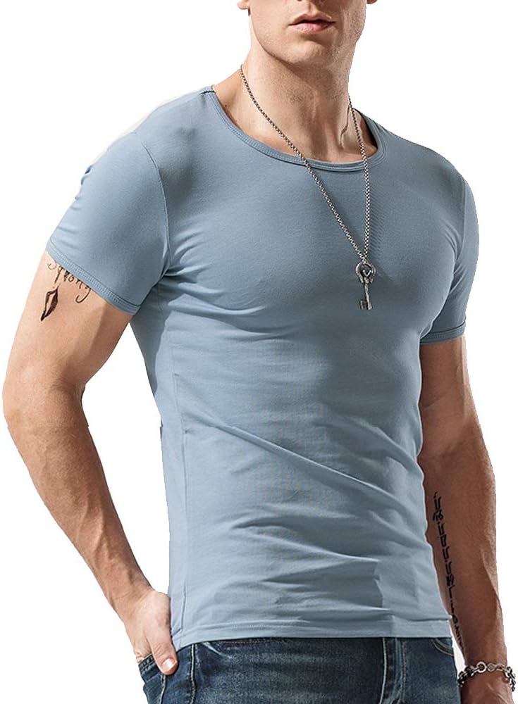 Mens Short Sleeves T-Shirts Crew-Neck（2pack, 3pack） - Sky Blue