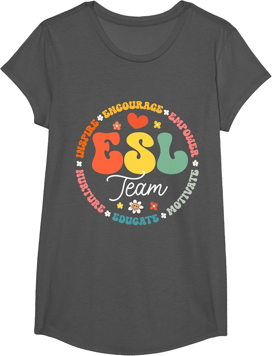 ESL Team Teacher English As A Second Language Squad T-Shirt - Girls Asphalt Grey