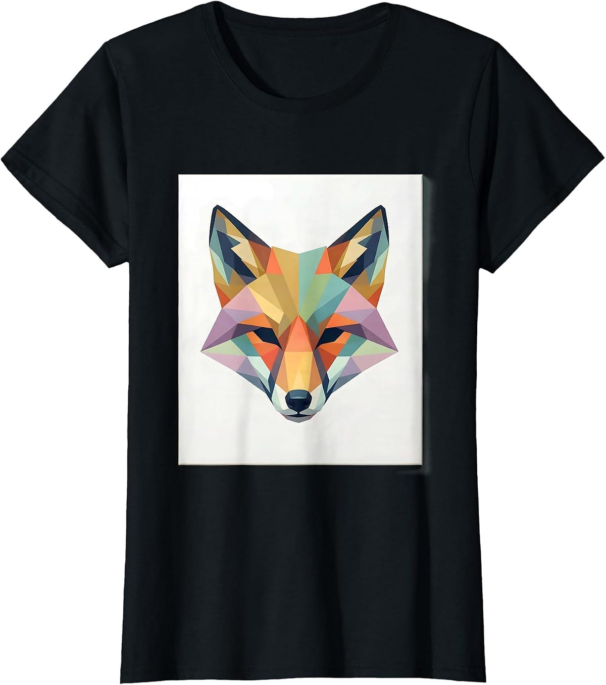 Geometric Fox Autism Awareness Multicolor Triangle Art T-Shirt - Black