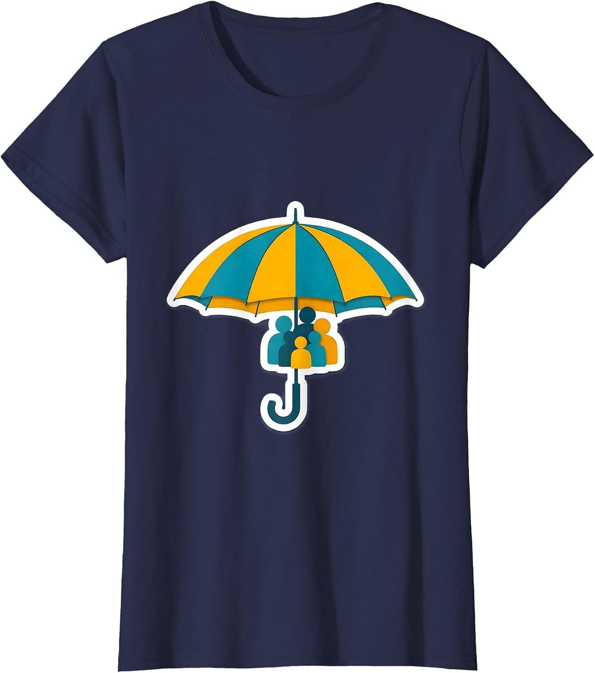 Women's Social Worker Umbrella Sheltering Figures Graphic T-Shirt - Navy Blue