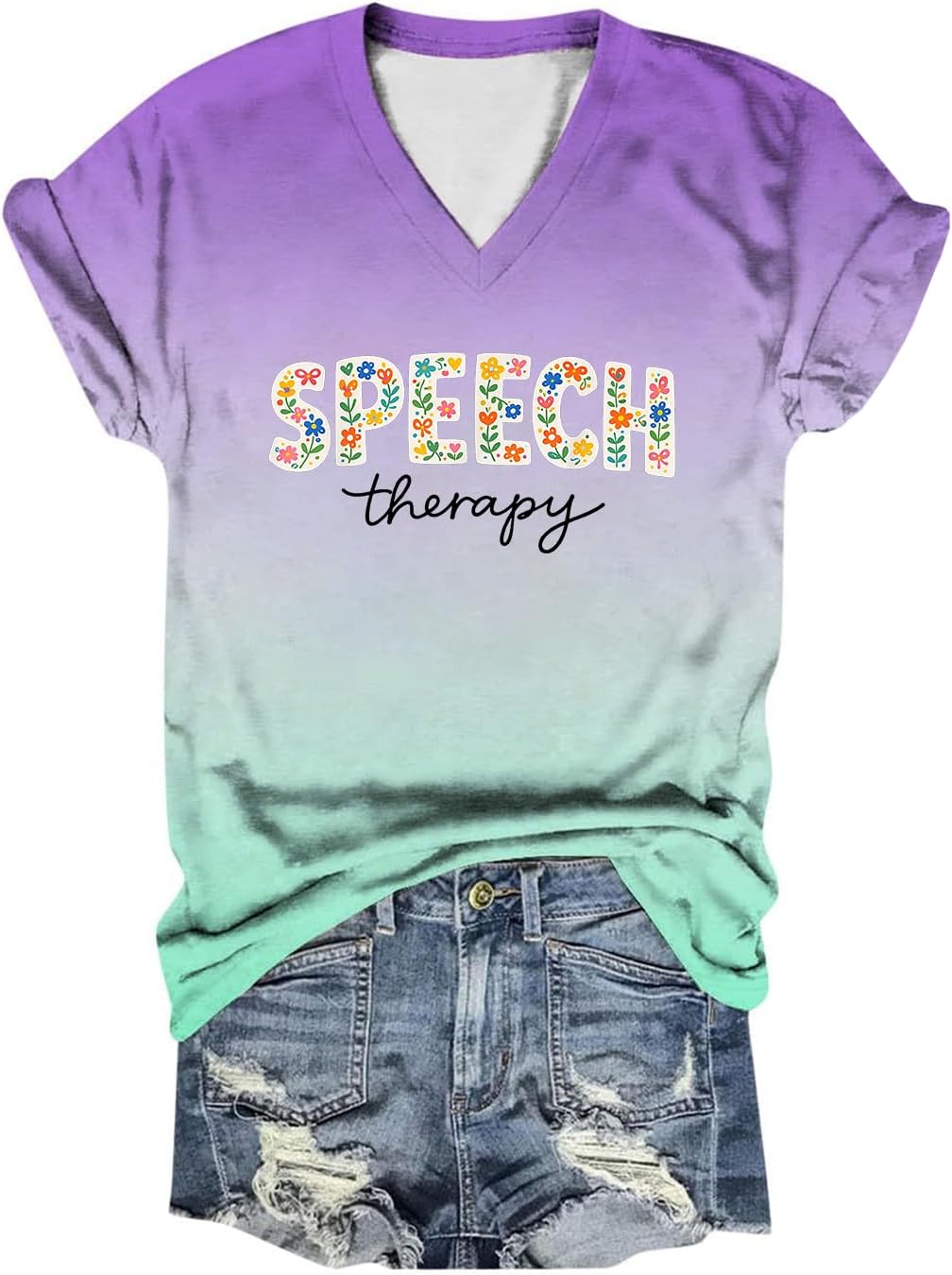 Speech Therapy Shirt Speech Pathologist Shirt SLP Shirts for Women Oversized Graphic Tees V Neck - E