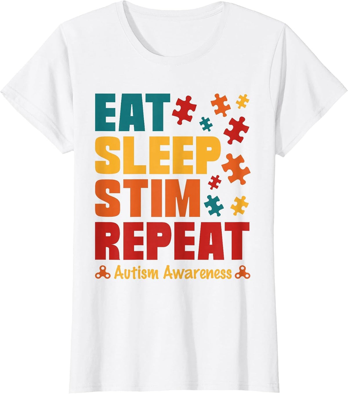 Eat Sleep Stim Repeat Stimming Autism Awareness for Kids Men T-Shirt - White