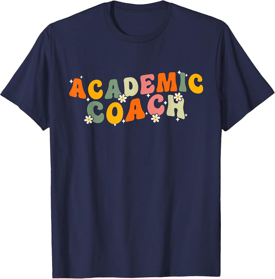 Groovy Academic Coach Leader Resource Teacher Reading ESE T-Shirt - Navy Blue