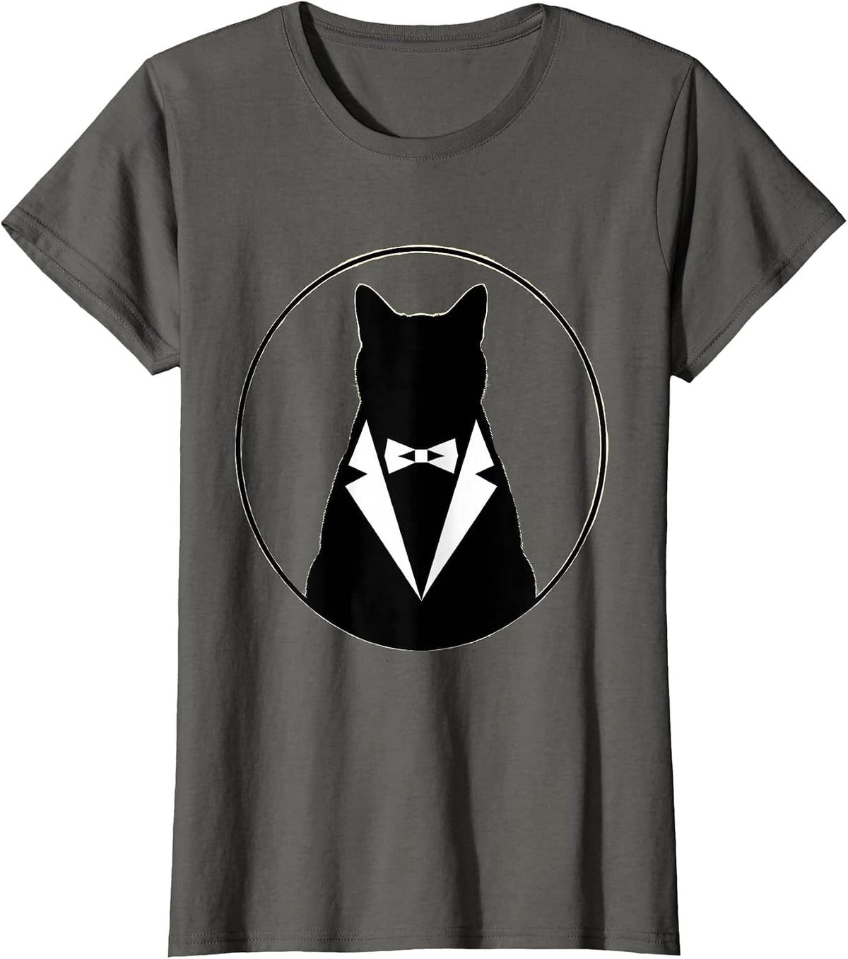 Women's Dapper Cat in Tuxedo Illustration T-Shirt - Asphalt Grey