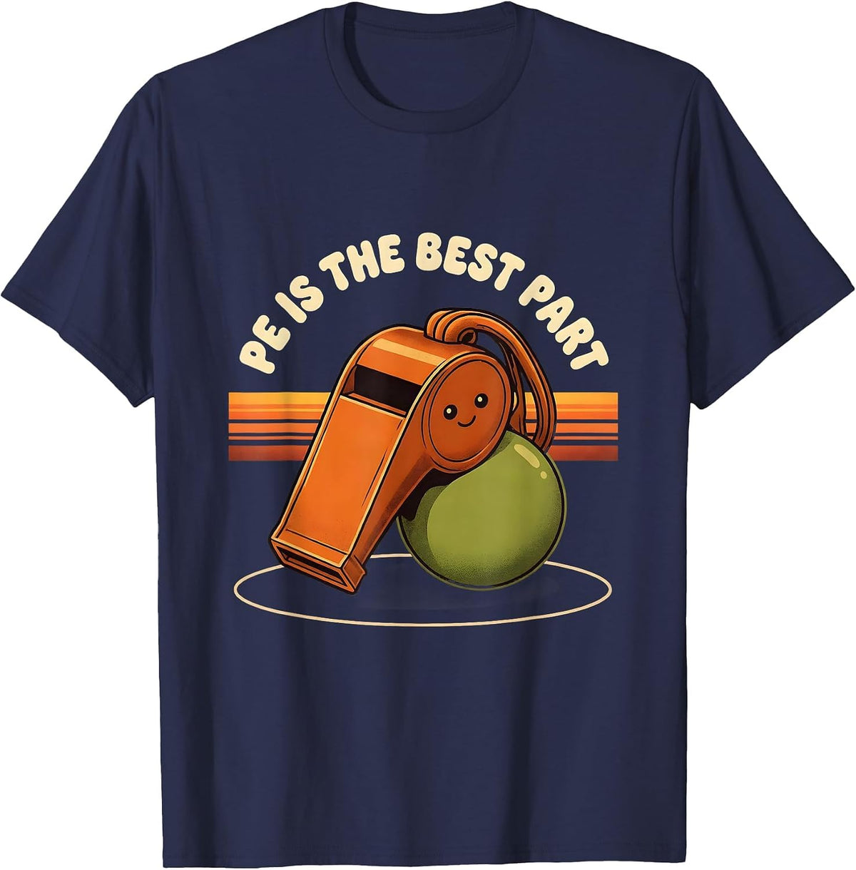 Men's PE Is The Best Part Retro 70s PE Teacher Back To School T-Shirt - Navy Blue