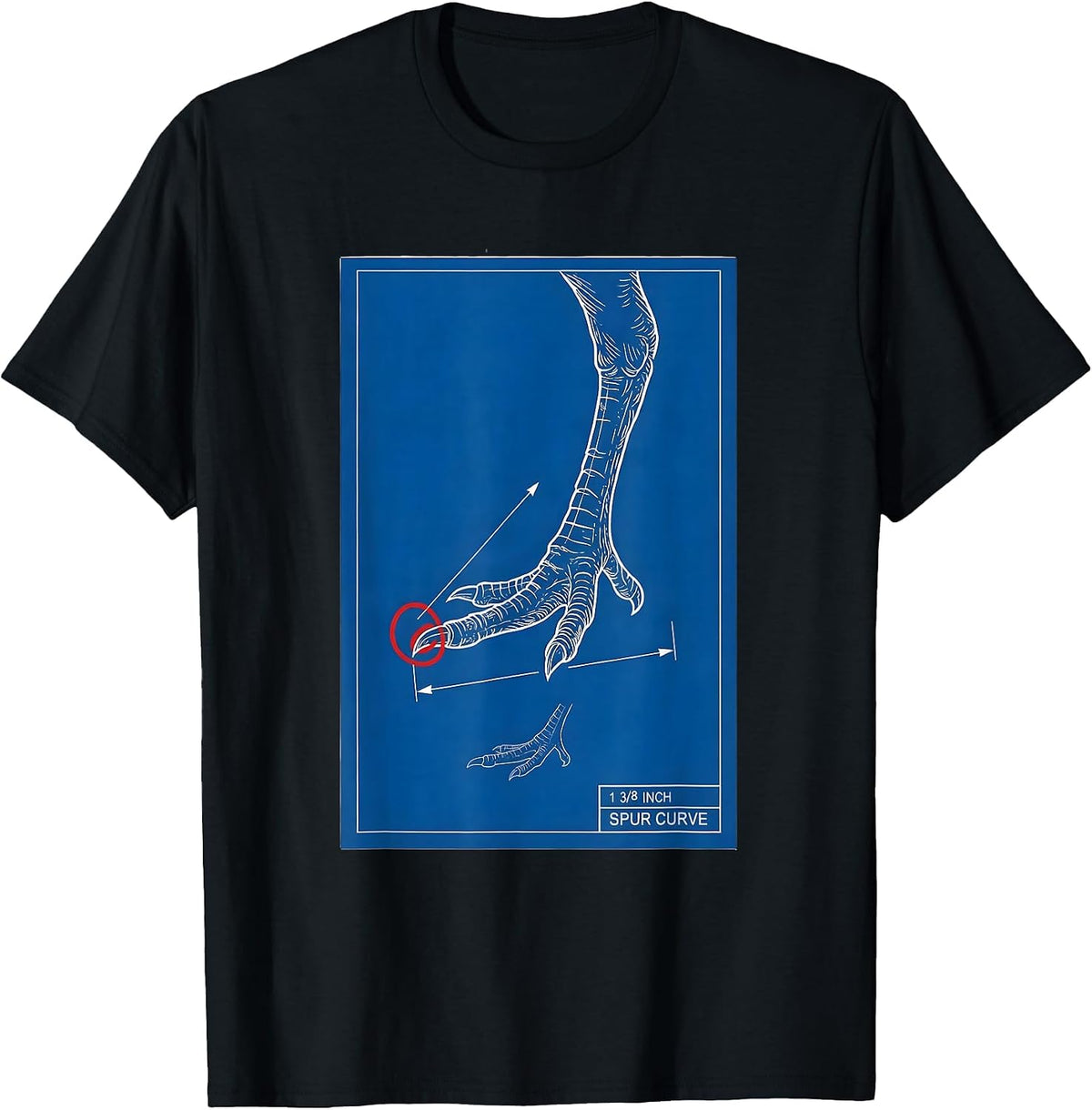 Men's 1 3/8 Inch Spur Curve Technical Blueprint Turkey Hunter Gift T-Shirt - Black