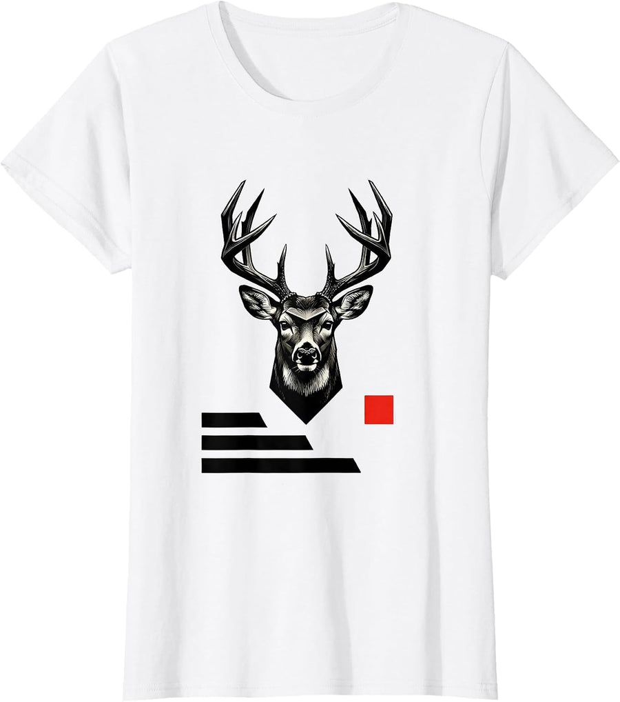 Women's Geometric Whitetail Crown Deer Hunting Dad Humor T-Shirt - White