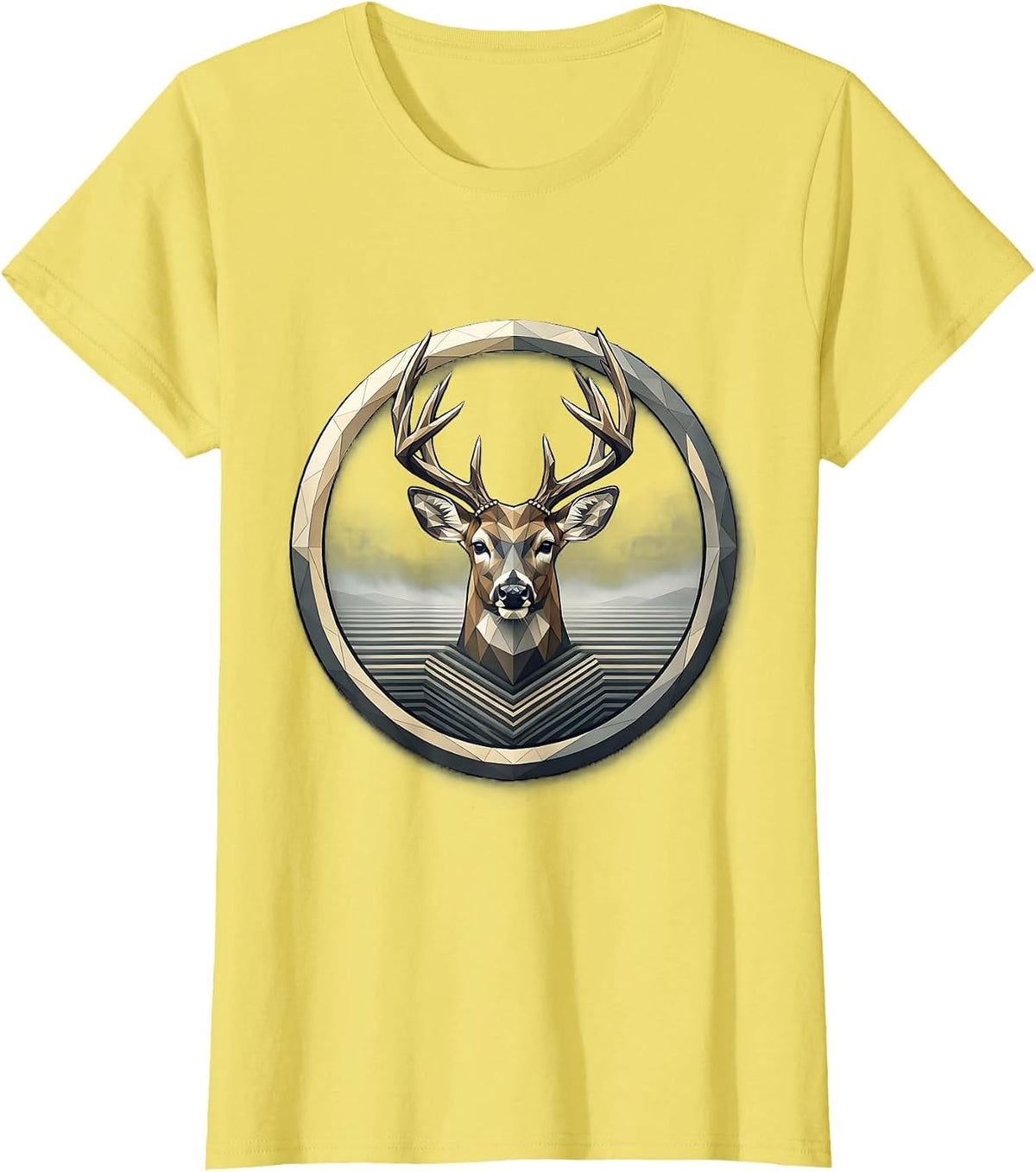 Whitetail Deer in Fog Hunting Illustration T-Shirt - Lemon Yellow