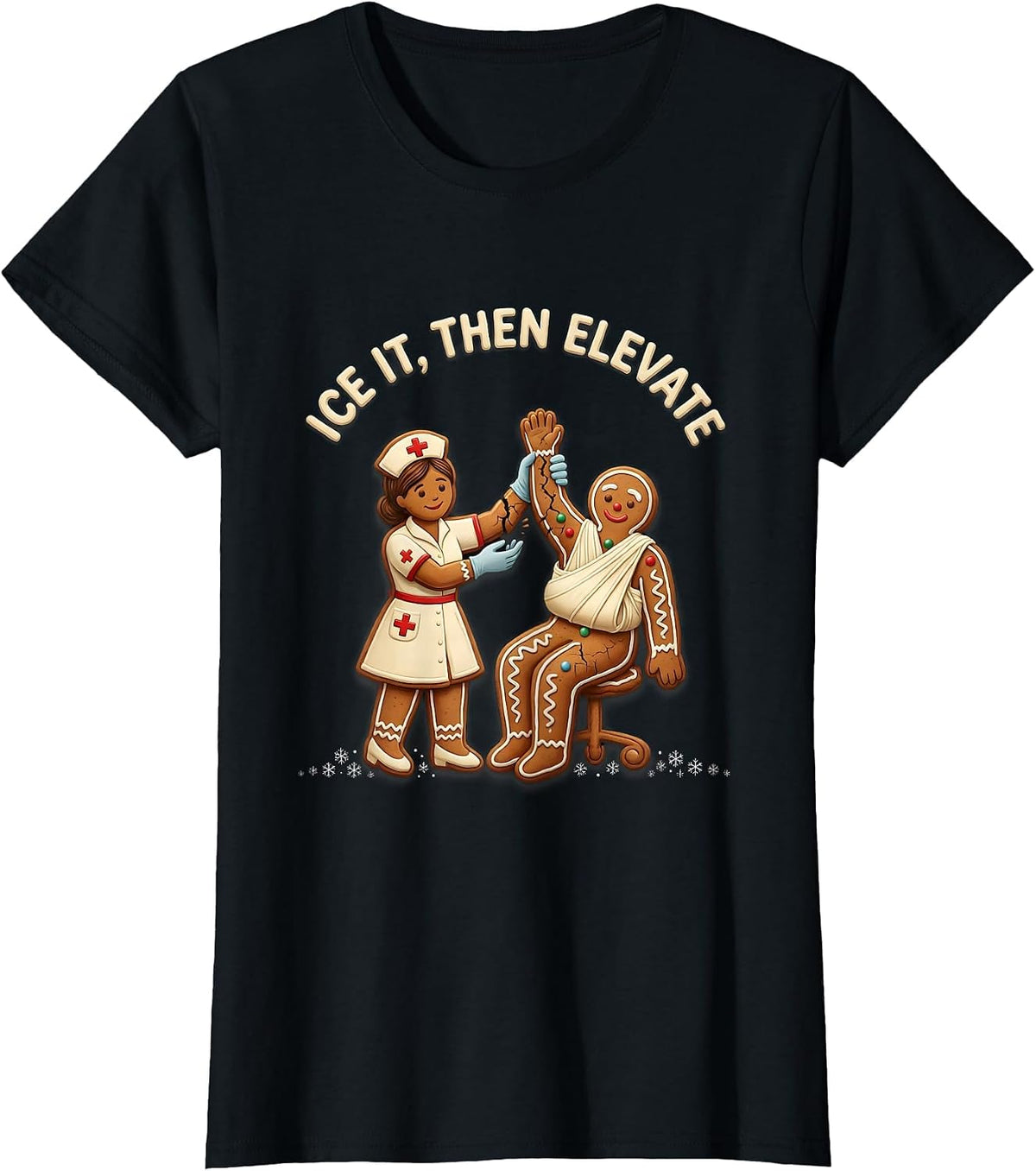 Ice It, Then Elevate Funny Christmas Nurse Gingerbread NICU T-Shirt - Black