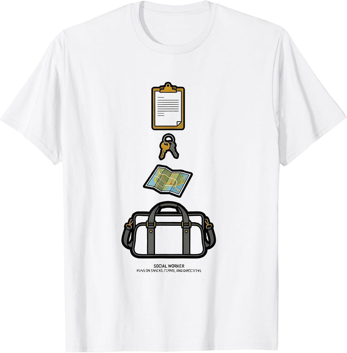 Men's Social Worker. Runs On Snacks, Forms, And Directions Funny T-Shirt - White