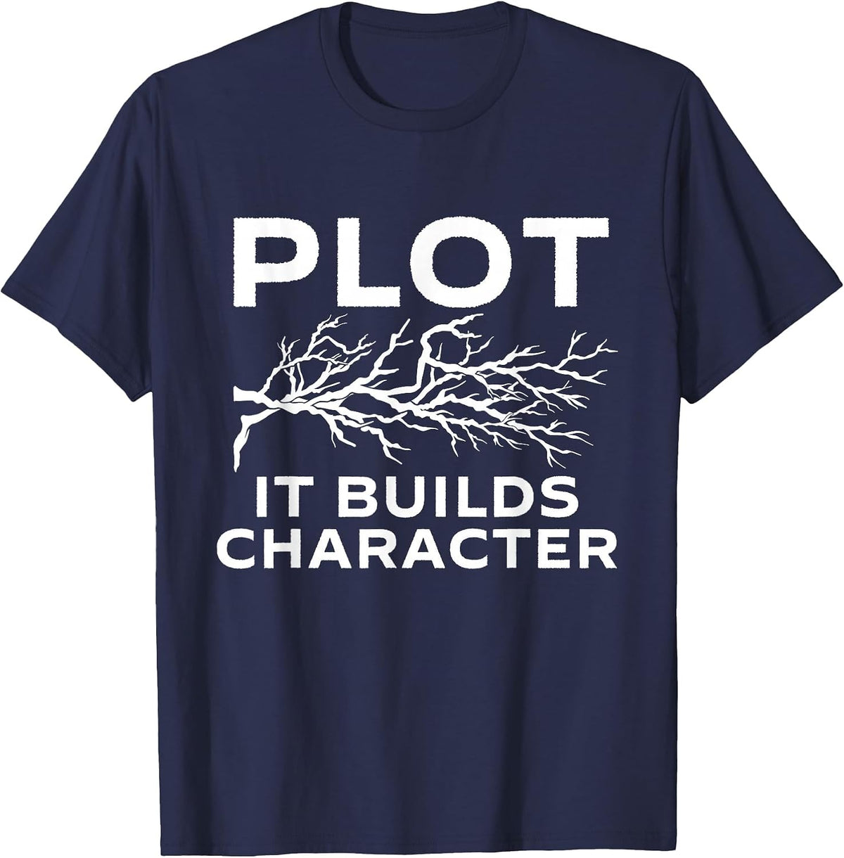 Plot It Builds Character - Book Lovers Reading Bookworm T-Shirt - Navy Blue