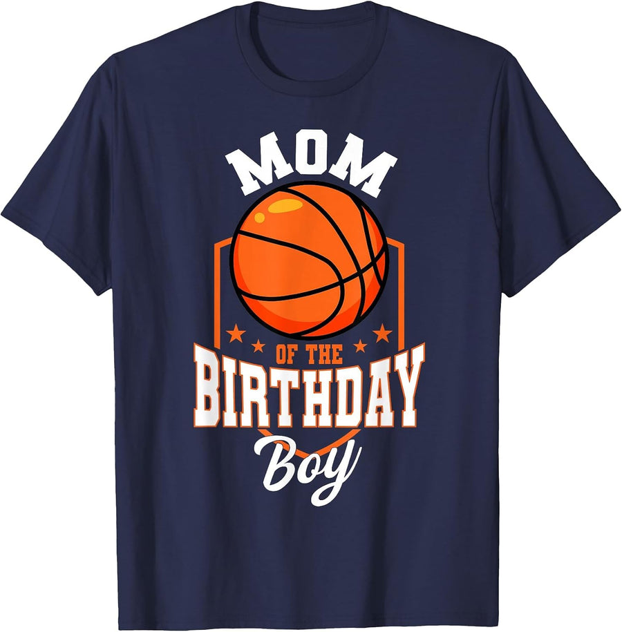 Mom of The Birthday Boy Basketball Theme Bday Party T-Shirt - Navy Blue