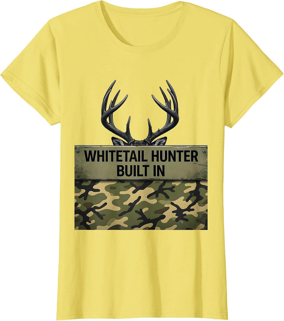 Whitetail Hunter Built In Funny Camo Deer Hunting Dad Gift T-Shirt - Lemon Yellow