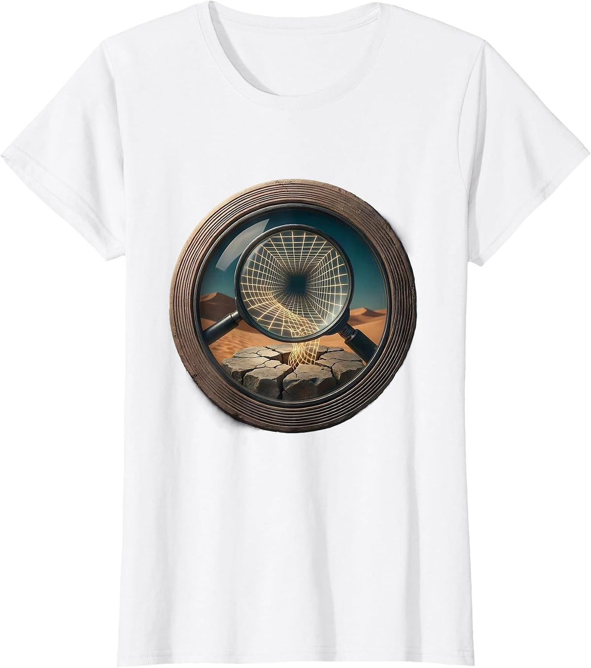 Women's Magnifying Glass Hidden Grid Reveal Graphic T-Shirt - White