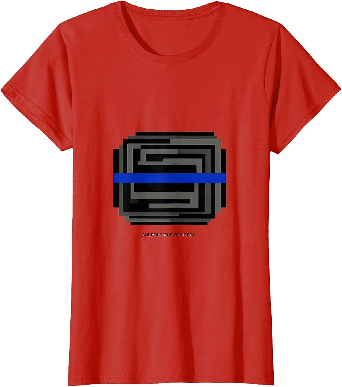 Support Our Officers Thin Blue Line Police Support Law T-Shirt - Red