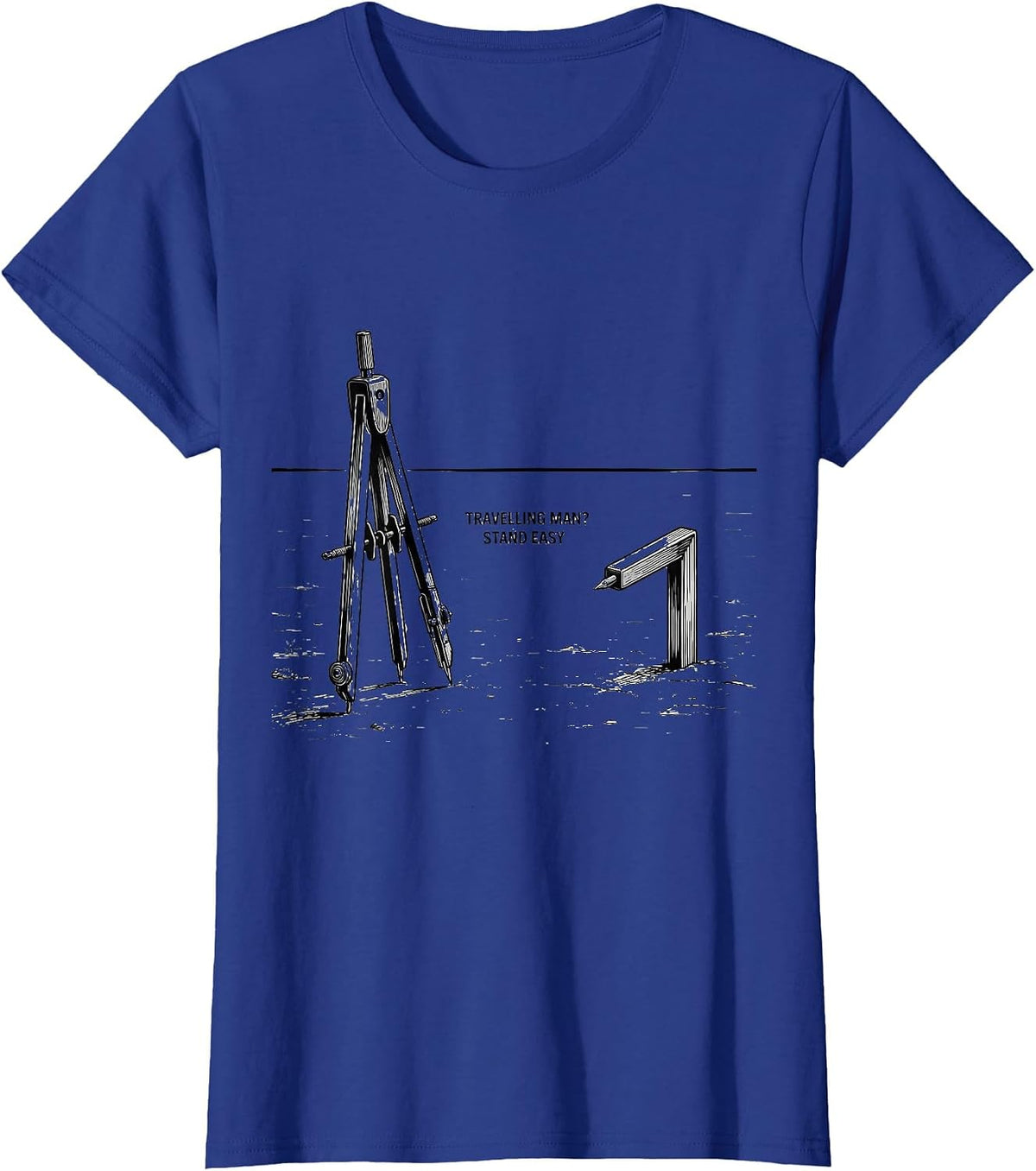 Women's Travelling Man? Stand Easy Line Art Freemason Square T-Shirt - Royal Blue