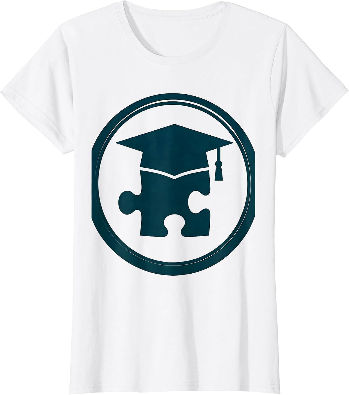 Special Education Teacher Graduation Cap Puzzle Piece T-Shirt - White