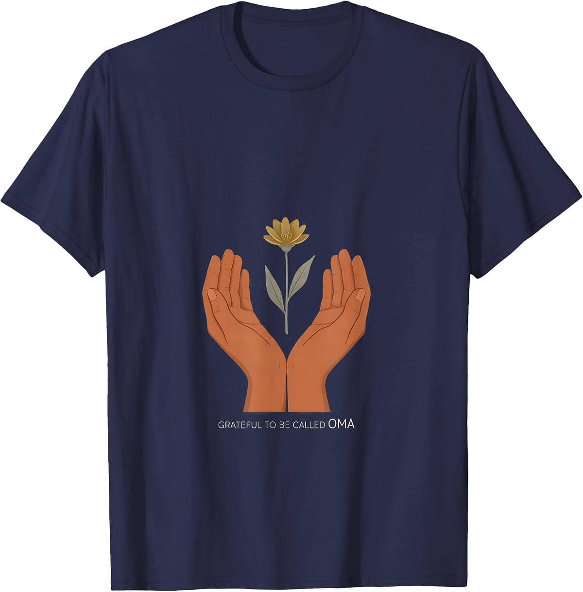 Grateful To Be Called Oma Sentimental Grandma Floral T-Shirt - Navy Blue