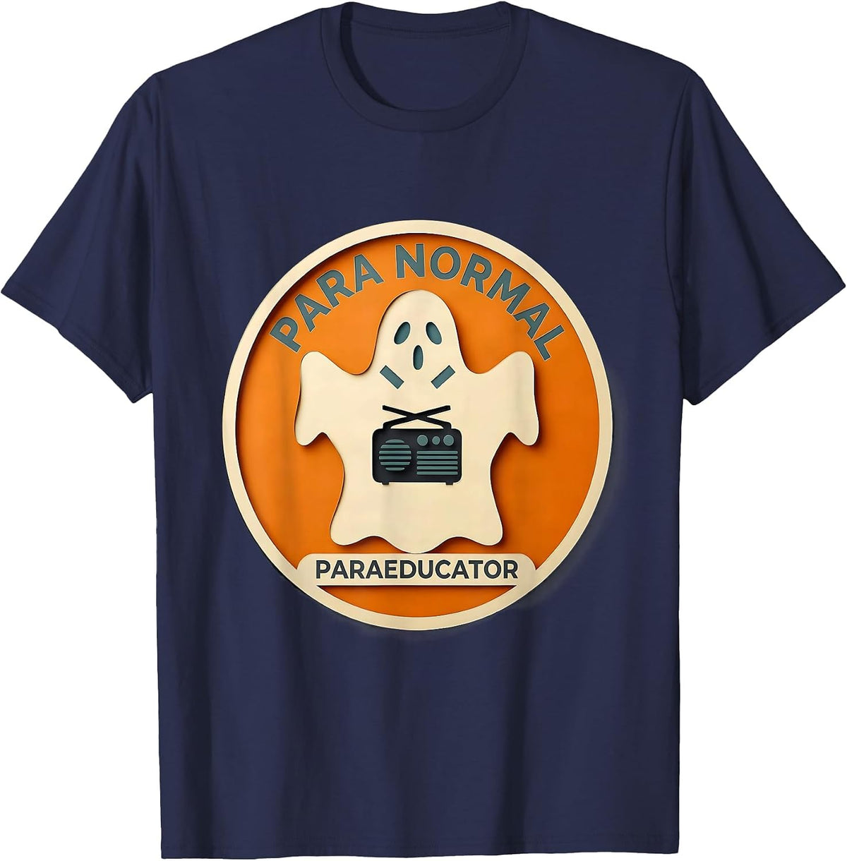 Men's Para Normal Paraeducator Paper Cutout Ghost Halloween T-Shirt - Navy Blue