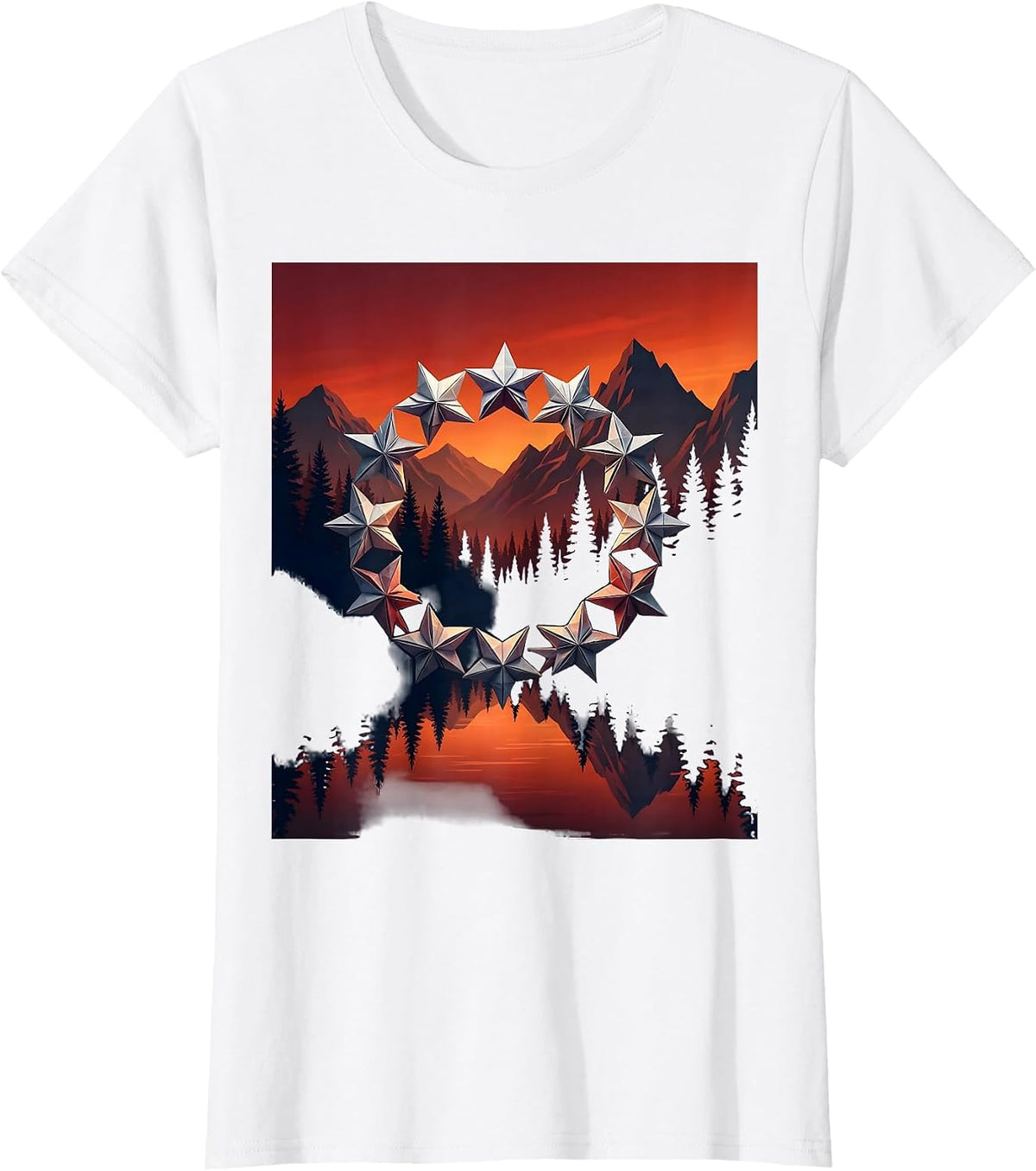 September 11 Memorial Folded Paper Stars Circle T-Shirt - White