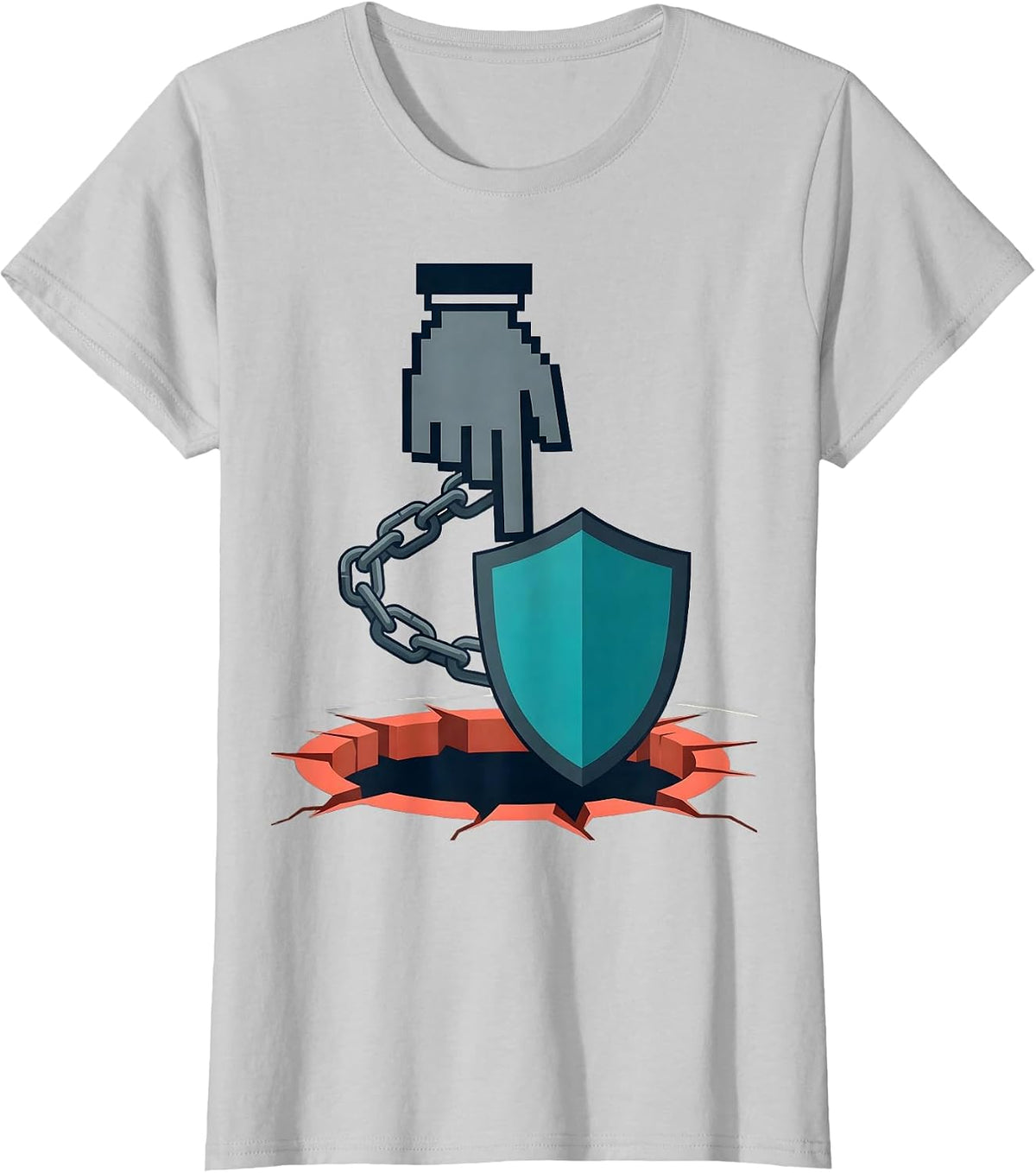 Women's Cursor Hand Shield Cybersecurity IT Security Humor T-Shirt - Silver Grey
